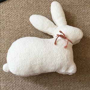Plush Bunny Rabbit Pillow Ivory White , Chenille Textured & Canvas 14” in length